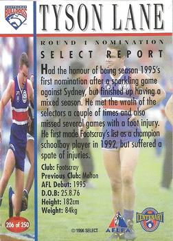 1996 Select AFL #206 Tyson Lane Back